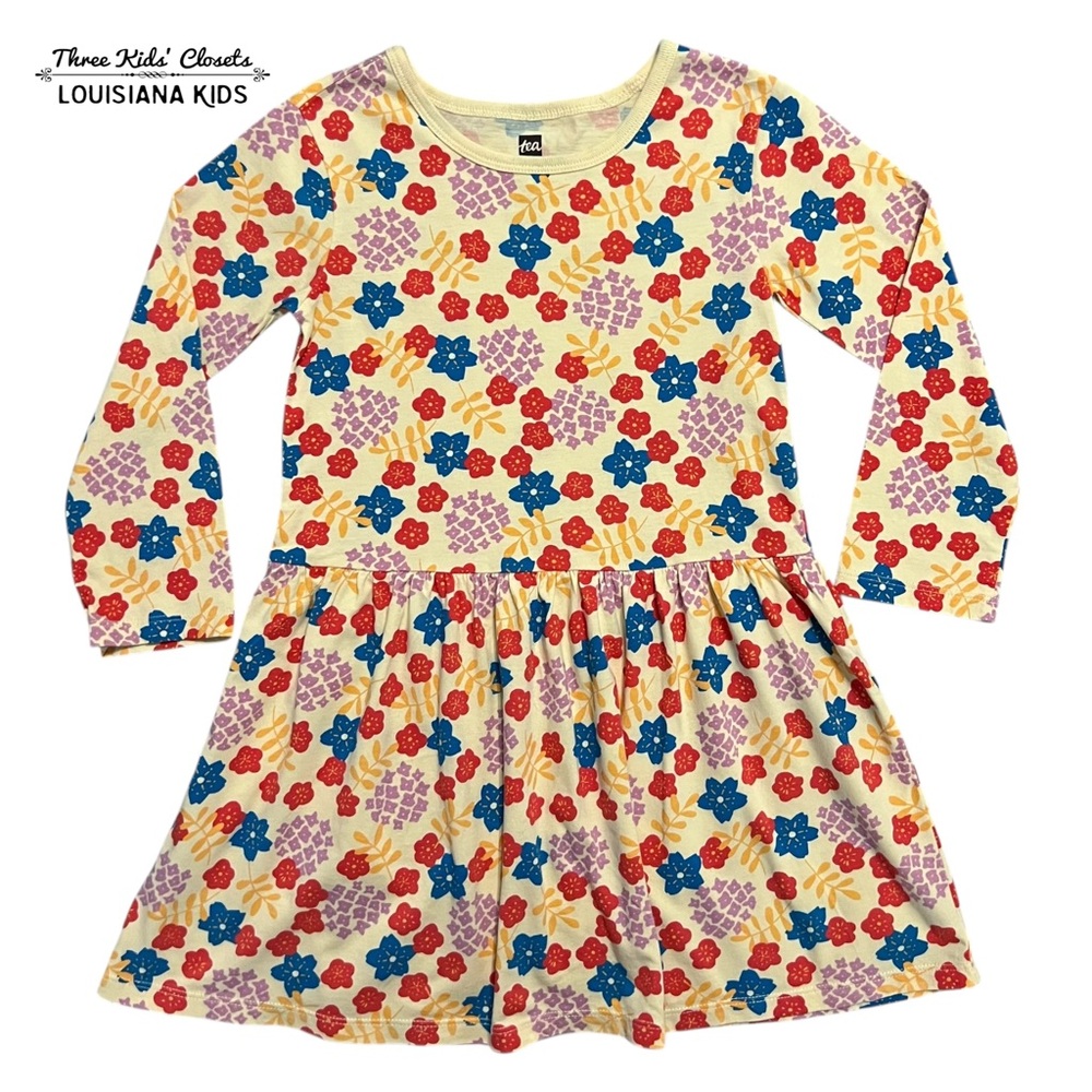 Tea Collection 5Y Blossoms & Hydrangeas Floral Skirted Dress
